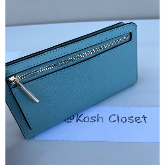 Kate Spade wallet large slim bifold embroidered wallet aphrodite green - Picture 2 of 6